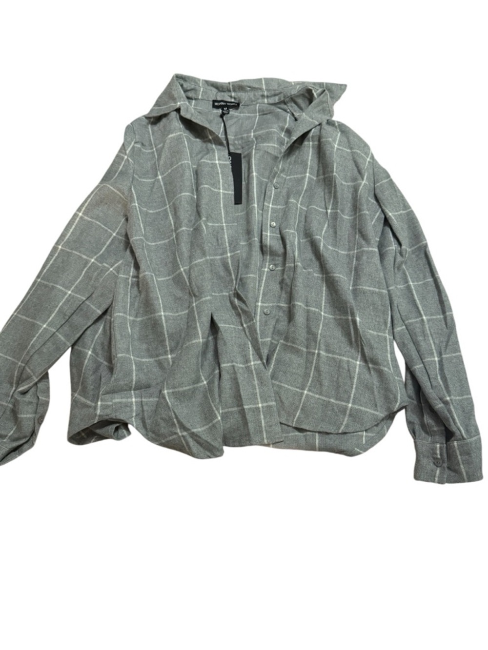 Modern works Grid Plaid Button-Up Shirt Jacket in Gray